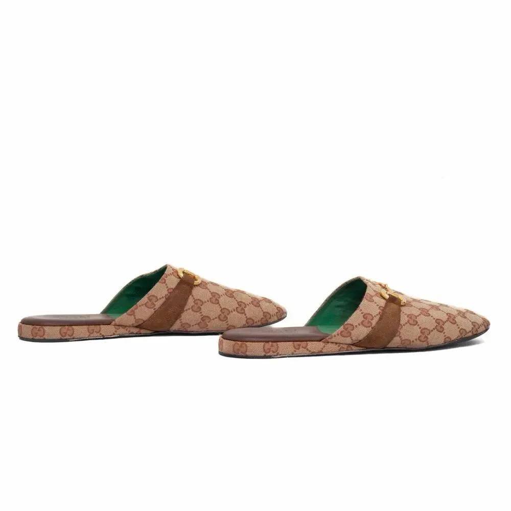 Gucci Men’s Pericle Canvas Monogram Brown Horsebit Slippers Mules 43.5 US10.